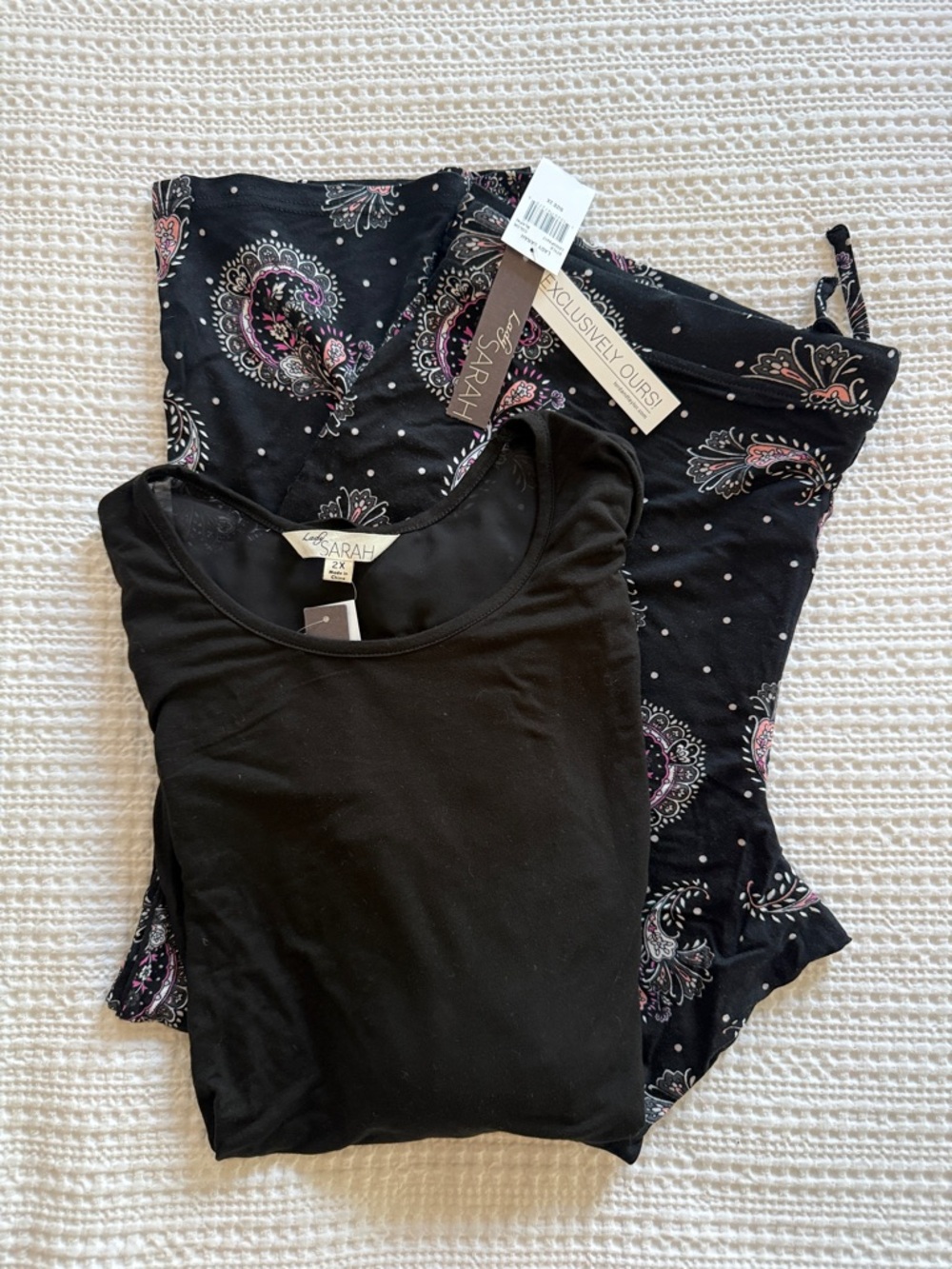 Lady Sarah Women’s pjs - Black Scoop Neck with Paisley pants - new with tags